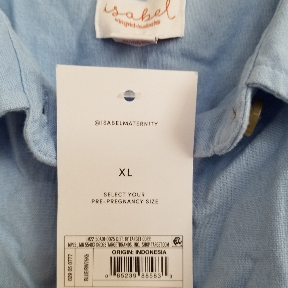 NWT Isabel Maternity Blue Linen Midi Shirt Dress Size XL - Picture 6 of 8